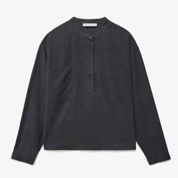 Everlane 100% Silk Washable Henley Black Button Up Flowy Blouse Size 0 - Picture 1 of 5